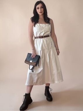 AQUA White Cotton Midi Dress XL Minimalist Summer Tiered A-Line